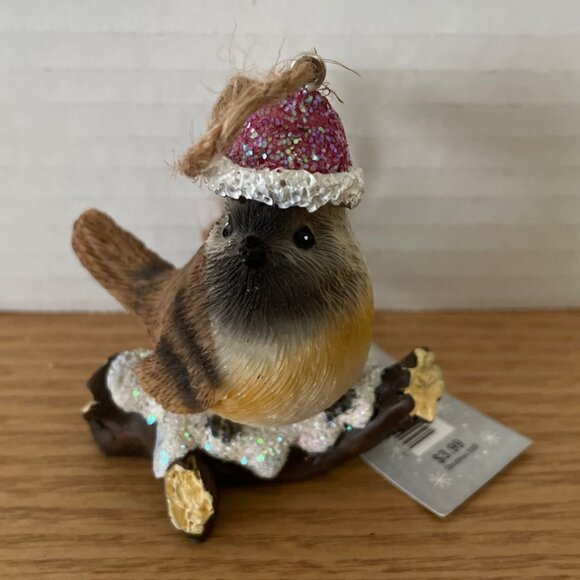 Glittery Chickadee Bird on Branch Christmas Ornament Santa Hat Heartland Holiday - Picture 5 of 9